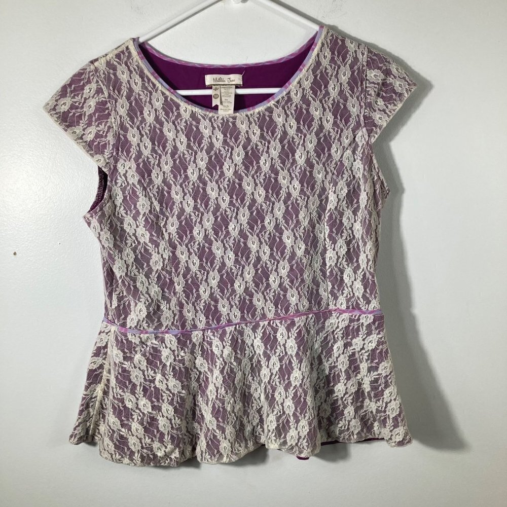 Womens Matilda Jane‎ Pippenger Lace Peplum Top Purple Cream M